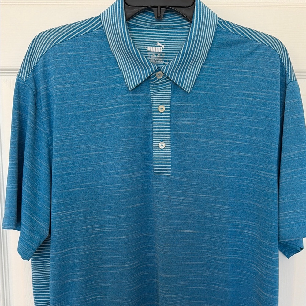 Puma Men’s Teal/Blue Striped Performance Polo